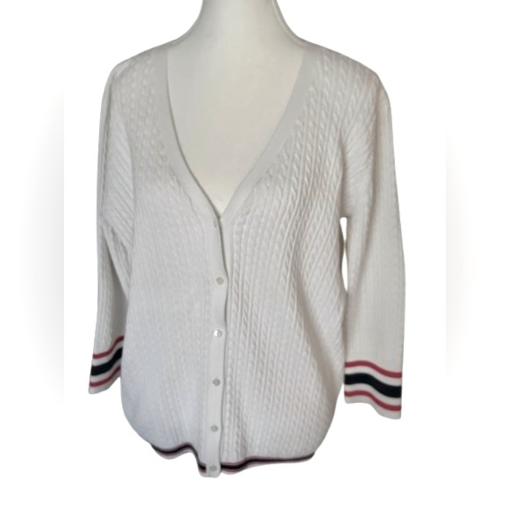 Vintage Plus Ralph Lauren Cardigan Cable Knit White Red Navy Blue Sweater